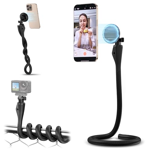 マグネット式 フレキシブルアーム iPhone/gopro用マウント スマホホルダー アクションカメラ携帯用 曲げる柔らかい自撮り棒 折りたたみ 360度回転 自由調節 iPhone Gopro 12 11 10 9 DJI Osmo 360 Osmo A