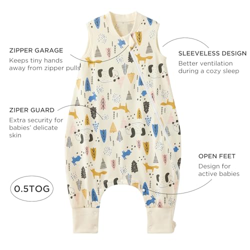 Image of Duomiaomiao 0.5 TOG Toddler Sleep Bag 24-36 Months 100% Cotton Lightweight Baby Sleep Sack with Feet, Breathable Comfy Toddler Wearable Blanket