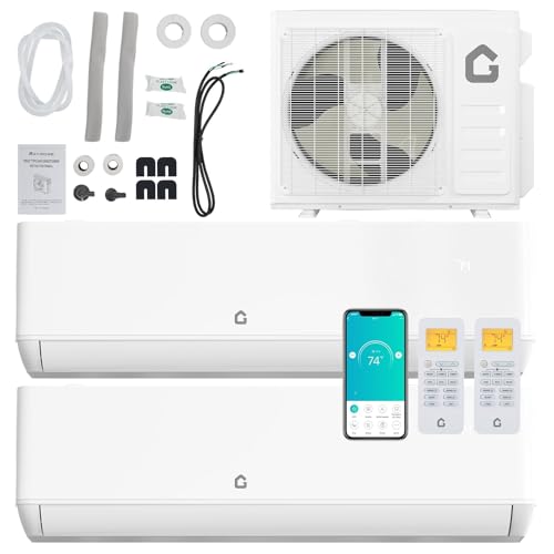 18K Dual 2 Zone Mini Split AC/Heating System,24 Seer2 12000