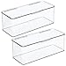 mDesign Plastic Stackable Storage Organizer Box with Hinged Lid - Long Home Office Holder Supply Bin for Note Pads, Gel Pens, Staples, Tape, Highlighters, or Dry Erase Markers, 2 Pack - Clear