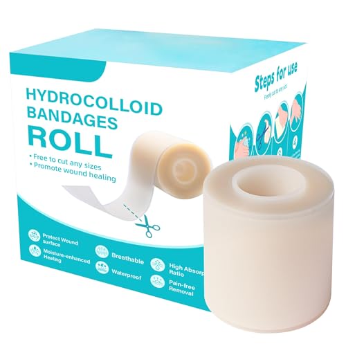 Image of Hydrocolloid Roll, Medical Grade Hydrocolloid Dressing Roll for Wound Care, Hydrocolloid Tape for Blisters and Acne Treatment, Waterproof Cut-to-Fit Bandage, 5 cm x 1.5 Meter Roll