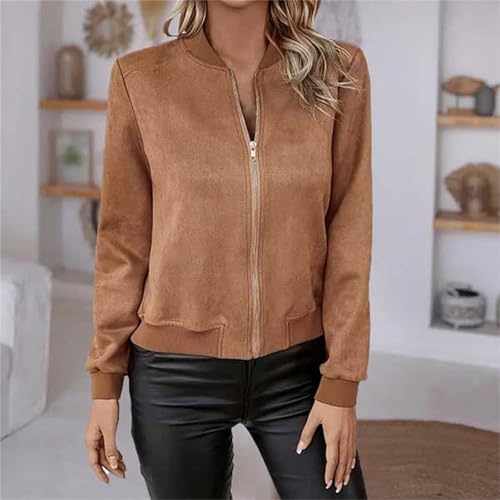 Leather Jacket Long Sleeve Lapel Zip Side Pocket Casual Leather Coat for Women Outerwear Windbreaker Women FAL4