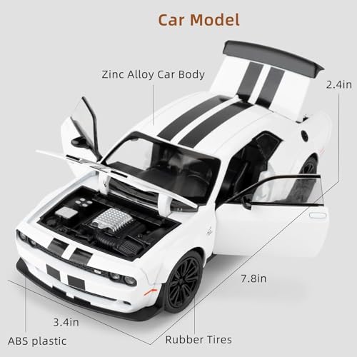 Image of PLUSPOINT Die cast Metal Dodge Challenger SRT 1:24 Hellcat Toy Car Collectible,Vehicle Doors openable with Lights and Sounds,Pull Back Decoration Model Car Toy for Adults Kids Birthday Gifts