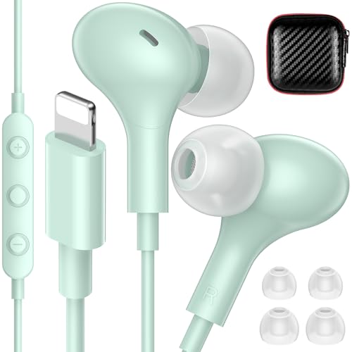 Image of iMangoo for Apple MFi-Certified Headphones for Lightning Wired Earbuds Magnetic Ear Buds with HiFi Bass,3 Ear Tips Mic Corded Earphones for Gym, Commuting for iPhone 14 Plus 13 12 11 Pro Max Mint
