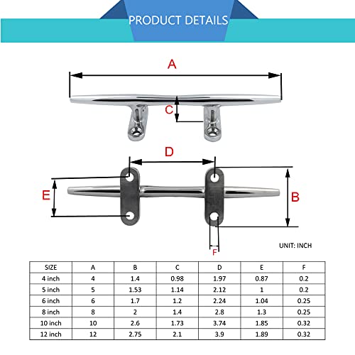 YWZHENYU Marine Boat Cleats 316 Stainless Steel Dock Cleats Open Base Cleats for Boat Kayak Mooring and Decor of 2 Pcs (6 inch) - Image 3