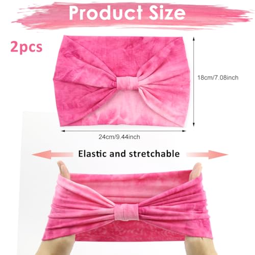 Image of MAYCREATE 2Pcs Head Bands for Women, Wide Hair Bands for Womens, Stretchy Pre-Tied Sport Hair Band, Fashion Sweat Headband for Women, Moisture-Wicking Polyester, Quick Dry Headwear (Pink & Orange)
