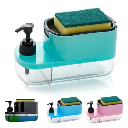Image of Ranox Soap Dispenser for Kitchen Sink Accessories, Dish Wash Liquid Dispenser Pump 400ml with Sponge Holder, Bathroom Soap Dispensers, Kitchen Sink Organizer (Rama Green (3 in 1))