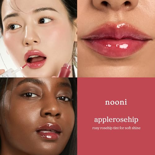Image of NOONI Korean Lip Oil - Applerosehip | Long-Lasting, Moisturizing, Plumping, Revitalizing for Dry Lips, Waterproof, No Peel Off, Korean Tint, Hydrating Lip Stain, Nourishing Crystal Clear, 0.12 FL Oz