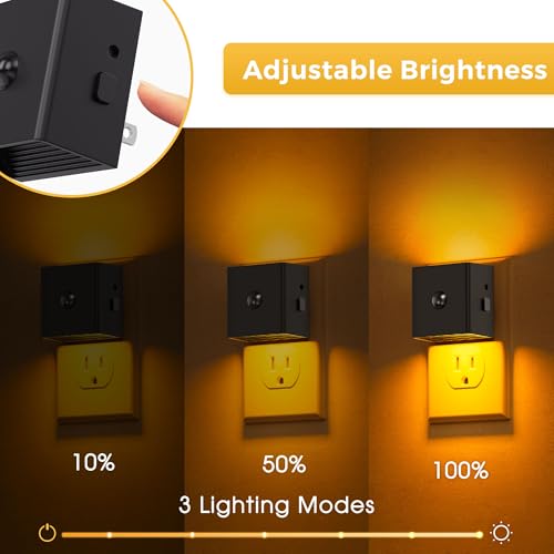 Image of L LOHAS LED Motion Sensor Night Light, [4-Pack] Motion Activated Night Light, Motion Sensor and Dusk to Dawn Sensor, Brightness Adjustable,Amber Nightlight for Bathroom Hallway Kitchen