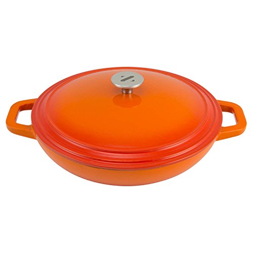 Zelancio Cookware 3-Quart Enameled Cast Iron Casserole Dish with lid, Perfect for Braising, Slow Cooking, Simmering and Baking, Tangerine Orange