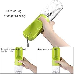 Portable dog water bottle 15 ozleak proof puppy water dispenser with drinking feeder for pets dog bowl for outdoor traveling walking camping and hiking green   cucciolini doodles