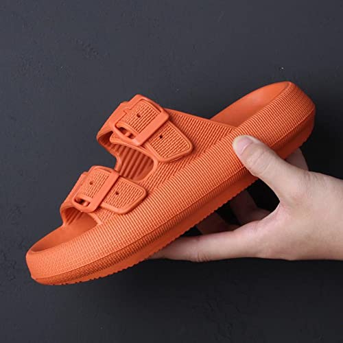 Seguritat Unisex Comfort Soft Slides, Double Buckle Adjustable Eva Flat Sandals, Lightweight Slip On House Slippers (Sweet Orange 7.5-8 Women/6-6.5 Men) #TOP6