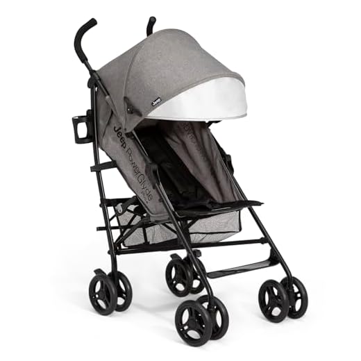 Jeep PowerGlyde Plus Stroller by Delta Children - Lightweight Travel Stroller with Smoothest Ride, Aluminum Frame, 4-Position Recline, Extra Large Storage Basket, Grey