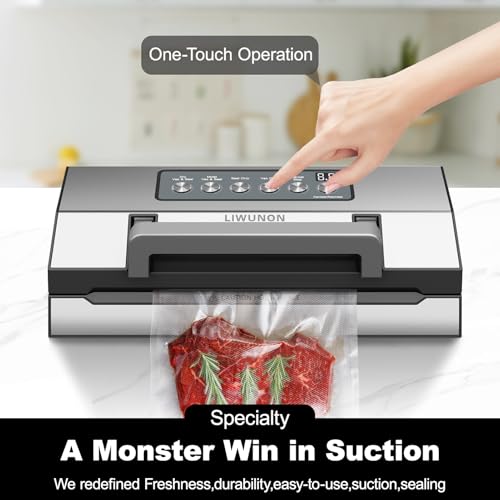 Precision Vacuum Sealer – LIWUNON Stainless Steel Food Vacuum Sealer Machine, Double Heat Seal, All-in-One Versatile for All Foods, Large Bag Storage, Built-in Cutter, Easy-Lock Handle - Image 4