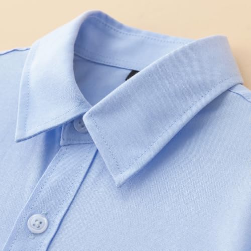 HILEELANG Boy School Uniform Shirt Kids Classic White Blue Long Sleeve Button Down Dress Shirt Ages 5-163