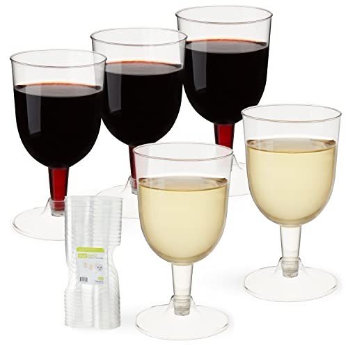 True Set of 20 Disposable Plastic Wine Glasses, Stemmed Clear Plastic Cups for Outdoors, Parties, 6 oz