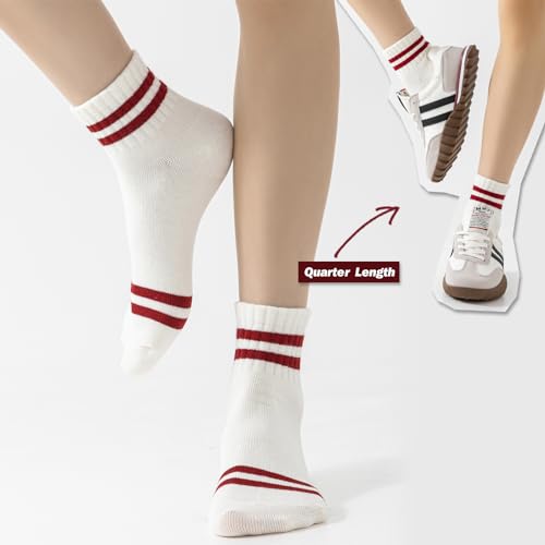 Image of Fszsaa Novelty Socks For Women - Striped Retro Mini Crew Sporty Calf Casual Cotton Ankle Socks