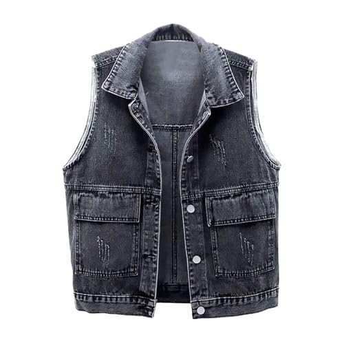 Chaleco vaquero para mujer, sin mangas, recortado, elegante, elástico, chaqueta vaquera, chaqueta corta, chaqueta elegante, chaqueta de verano, ligera, chaqueta de primavera, tallas grandes, abrigo
