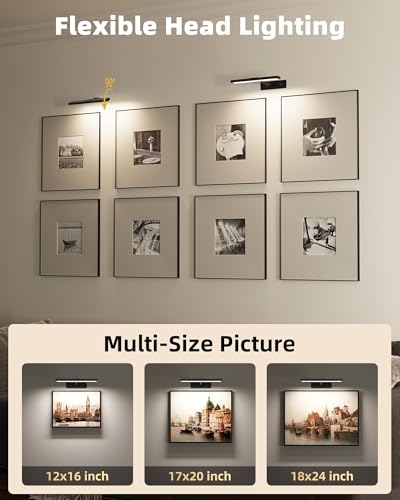 Image of EZVALO Picture Light for Wall, 13'' Black Rechargeable 4800mAh Battery Lights Wireless with IR Remote, Magnetic LED Art Painting Light with 3 Color Temperatures, Display for Gallery, Living Room