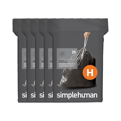 Image of simplehuman Code H 100 Count Odorsorb Custom Fit Liners, Drawstring Odor Absorbing Trash Bags, One-by-One Mess-Free Dispense, Extra Thick & Double Seamed, 50% PCR Plastic, 30-35 Liter / 8-9 Gallon