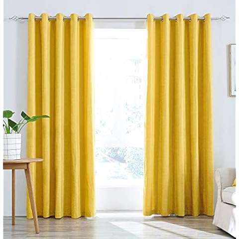 Super Soft Light Chenille Lined Eyelet Curtains Ochre Yellow, Window Treatment Blinds 2 Panels for Bedroom, Livingroom, Kids Nursery Room 46x72 inch Cover
