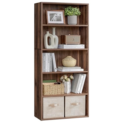 VASAGLE Custos Collection - Bookshelf, 5-Tier Bookcase, Book Shelf, Open Storage Shelf, 9.4 x 23.6 x 52.8 Inches, for Living Room, Home Office, Dinning Room, Natural Walnut ULBC165K01