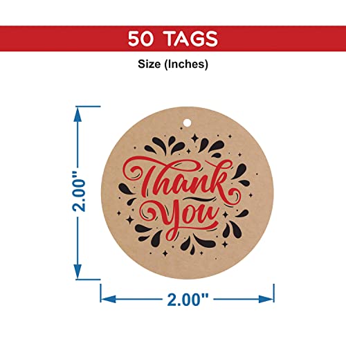 Image of Clickedin inch Thank You inch Kraft Paper Tags | Eco-Friendly | Brown Tags with Thread | 50 Pieces