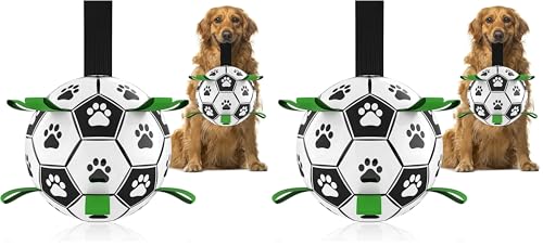Image of QDAN Large Dog Toys, 8 Inch Soccer Ball for Dogs with Straps, World Cup Interactive Toys for Tug of War, Puppy Birthday Gifts, Water Toy, Durable Dog Balls for Medium Large (Pack of 2)