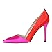 FSJ Women Fashion Closed Pointed Toe Pumps Stiletto High Heels Slip On Two Tone/Solid Color Contrast Party Dress Office Shoes Size 9.5 Pink&Red