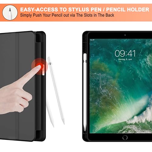Image of CEDO Tri-Fold for iPad Pro 10.5 (1st Gen) 2017 / iPad Air 3 (3rd Gen) 2019 (10.5 inch) Smart Case Flip Cover with Multi Viewing Angles Stand | Pencil Holder | Heat Dissipation | TPU Backcover (Black)