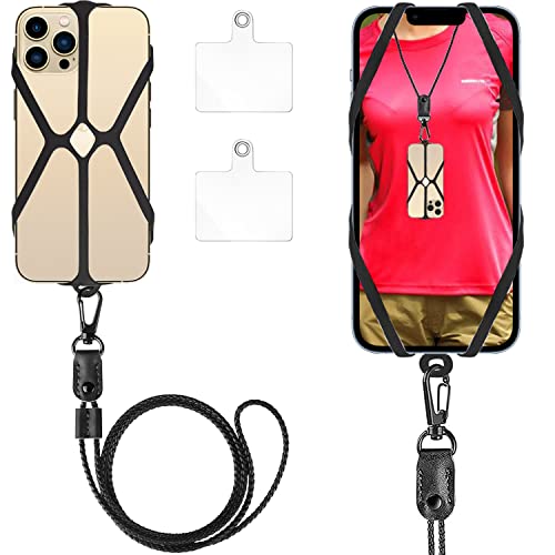 DHYLRICHER Cell Phone Lanyard, Phone Lanyards for Around The Neck, 2 in 1 Phone Strap with Silicone Phone Holder and Patch, Fits iPhone and Most Cell Phones (Black) (Lanyard)