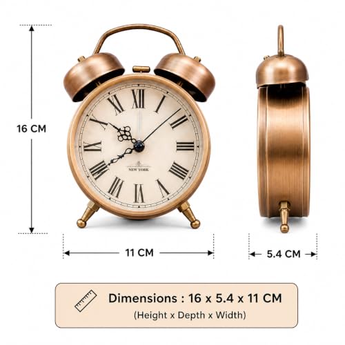 Image of AERYS Roman Metal 4.5-inch Analog Alarm Clock with 1Year Warranty,for Adults and Heavy Sleepers,Loud Twin Bell Table Clock with Backlight Alarm Clocks for Students Decoration Bedroom /Office(Copper)