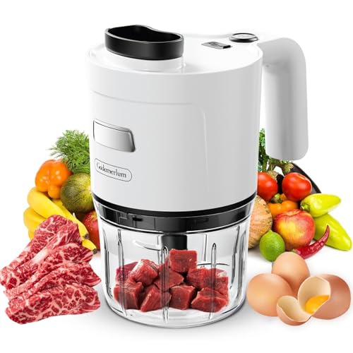 Protable Food Processor 6 in 1 Hand Blender 2000mAh, Handheld Blender Stainless Steel Blade With 300ml Mixing Beaker, Vegetable Slicer,Meat Chopper, Whisk and Milk Frother