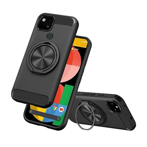 Nijiadi Google Pixel 5�p�P�[�X�A360°��]�\�ȃ����O�z���_�[&�L�b�N�X�^���h�A�Ռ��z���_���TPU���o�[�J�[�{���t�@�C�o�[�W���P�b�g�ی�J�o�[�P�[�X Google Pixel 5�p (�u���b�N)