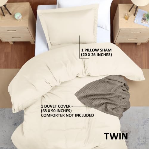 Image of Utopia Bedding Duvet Cover Twin Size - 2 Piece with Zipper Closure - 1 Comforter Cover 68X90 Inches & 1 Pillow Sham 20X26 Inches (Ivory) Comforter Not Included