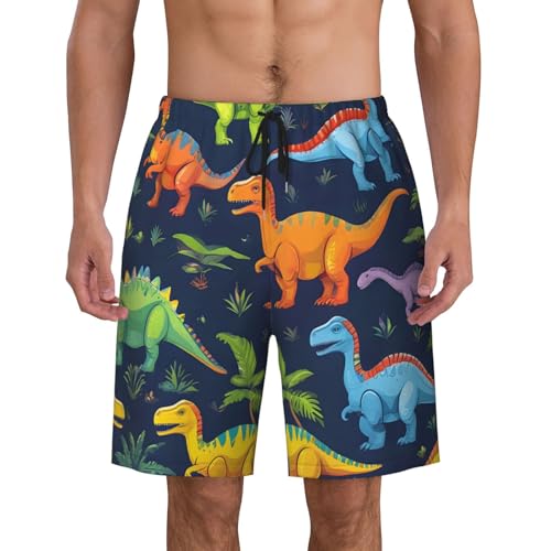 Colorful Dinosaurs Print Men's Beach Pants Lightweight Quick-Dry Swim Pants with Mesh Lining for Men