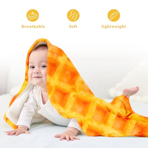 Image of Waffles Blanket for Kids, Funny Food Blanket, Novelty Gifts Soft Throw Blanket for Bed Couch or Travel - 49 inchs Orange