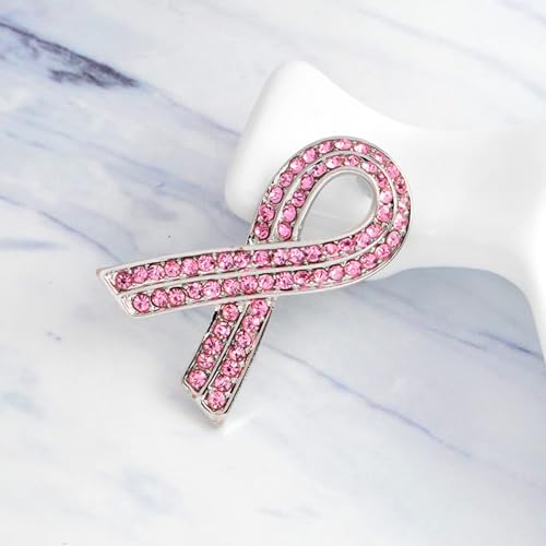 Image of Breast Cancer Pin Crystal Rhinestone Breast Cancer Awareness Pin Pink Ribbon Pins Charity Event Favors Supplies Decorations Breast Cancer Awareness Accessories for Women Girls