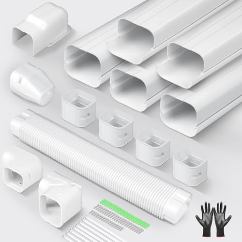 Image of Mini Split Line Set Cover: 3 Inch 10Ft DIY Decorative Outdoor PVC Tubing Cover Kit for Mini Split, Air Conditioner, Central AC and Heat Pumps
