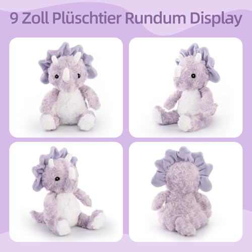 Dino Kuscheltier, Dinosaurier Kuscheltier 24 cm Plüschtier für Kinder, Süßes Lila Plüschtier, Soft Cuddly Friends, Kuschelfreunde zum Kuscheln und Spielen für Mädchen und Jungen, Waschmaschinenfest