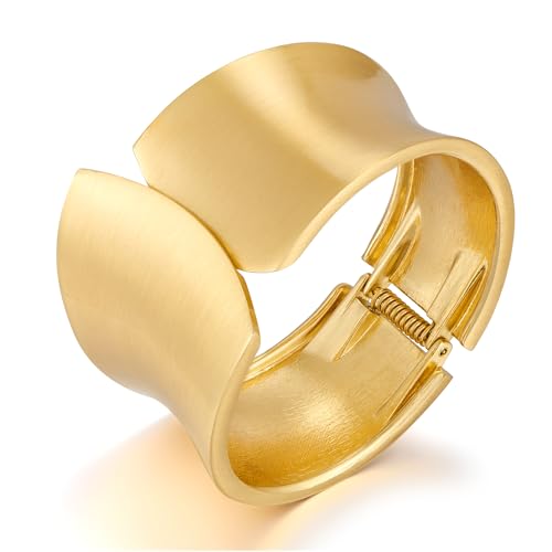 Statement Golden Matte Bracelet for women Minimalist Chunky Brushed Bangle Bracelet Vintage Thick Wide Cuff bracelet Gold Plated Open Cuff Geometric Bracelet