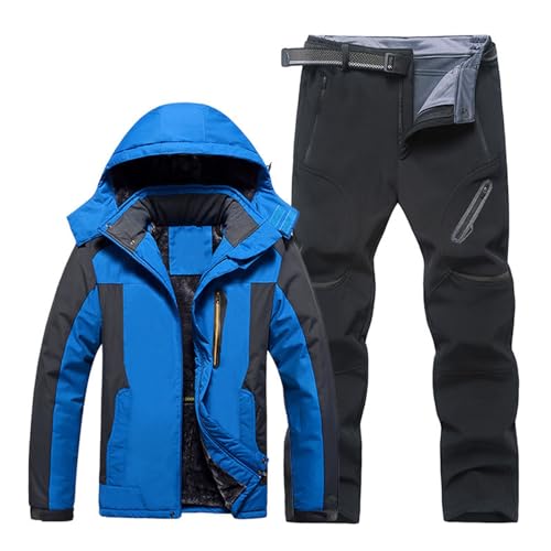 Tuta da neve da uomo, in due pezzi, da sci, da uomo, set da 2 pezzi, XXL, giacca da sci + pantaloni, impermeabile, traspirante, antivento, set da sci, Blu, 5X-Large