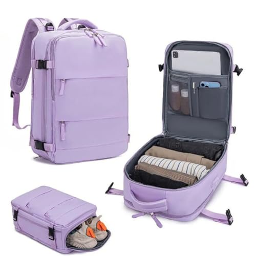 Mochila de Viagem Expansivel Masculina Feminina Mochila Para Notebook Executiva Impermeável Reforçada Para Trabalho Escola Viagens Mochila de Viagem Unissex Mala de Mão Mochila Para Trilha (ROXO)