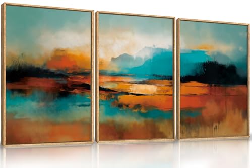 Aryroi Large Abstract Burnt Orange Framed Canvas Wall Art Set- 16"x24"x3