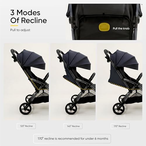 Image of Frido Autofold Travel Stroller for Babies, EN1888 Certified, One-Hand Auto-Fold & 5-Point Safety Harness, Lightweight Travel-Friendly Design with Suspension Wheels (0-4 Years, Black)