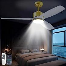 52 Inch Ceiling Fans with Lights, Remote and App Control, White Gold
