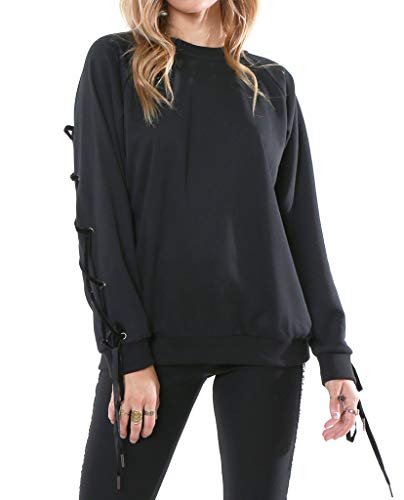 Lush Sweatshirt Reglan Sleeves Velvet lace-up Black (Medium)
