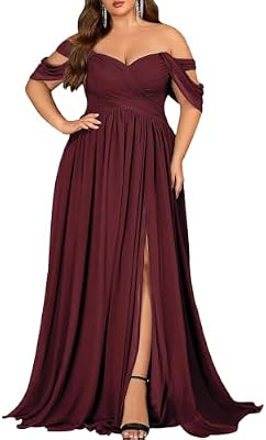 VOUIAO Women Formal Plus Size Wedding Guest Bridesmaid Dress Wine Red 2XL