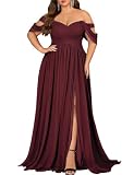 VOUIAO Women Formal Plus Size Wedding Guest Bridesmaid Dress Wine Red 1XL