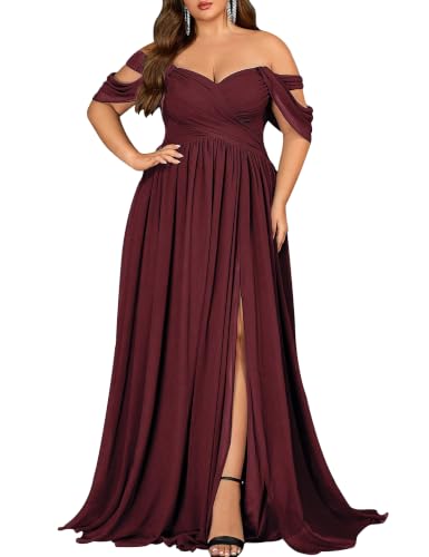 VOUIAO Women's Daily Plus Size Dresses A Line Chiffon Wedding Guest Bridesmaid Maxi Dress Prom Evening Party Cocktail Gown